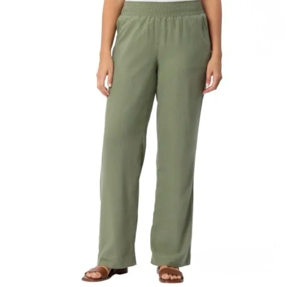 Briggs New York Olive Green Wide-Leg Smocked-Waist Pants